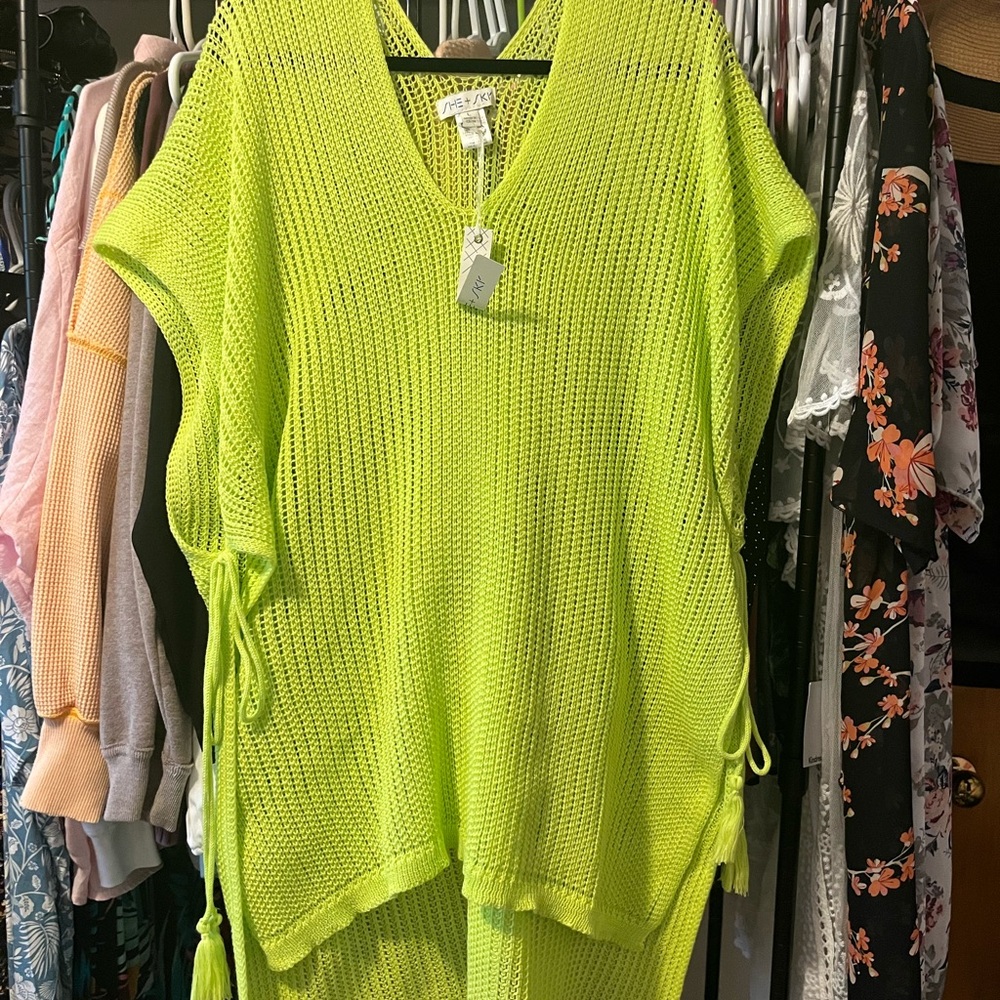 She + Sky Lime Green Knit Cover-Up